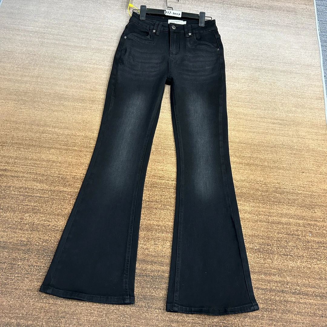 H7-3012秋新款黑色美式小众精致微喇女神裤高棉高弹（不换退