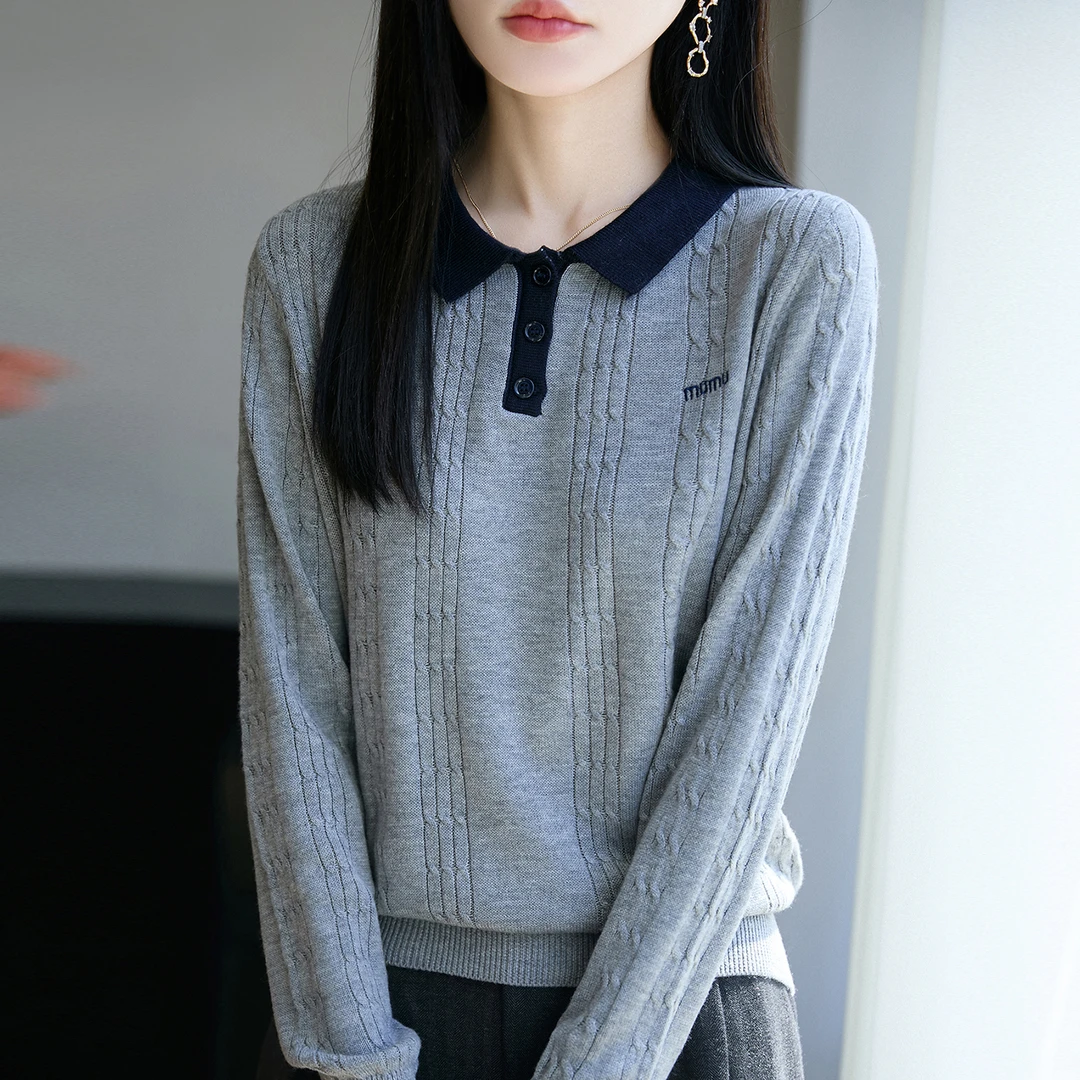 微胖mm春秋大码女士polo领毛衣遮肚子气质上衣早秋内搭针织打底衫