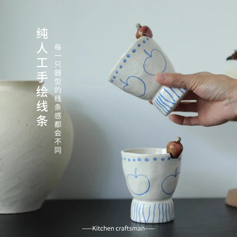 女生生日礼物ins风手绘苹果咖啡杯陶瓷手握杯闺蜜高颜值礼品水杯