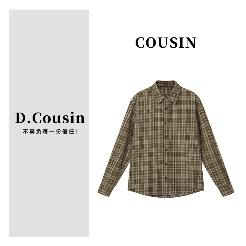 D.cousin【杏雨诗画】100棉格子衬衫设计感小众别致衬衣 5132