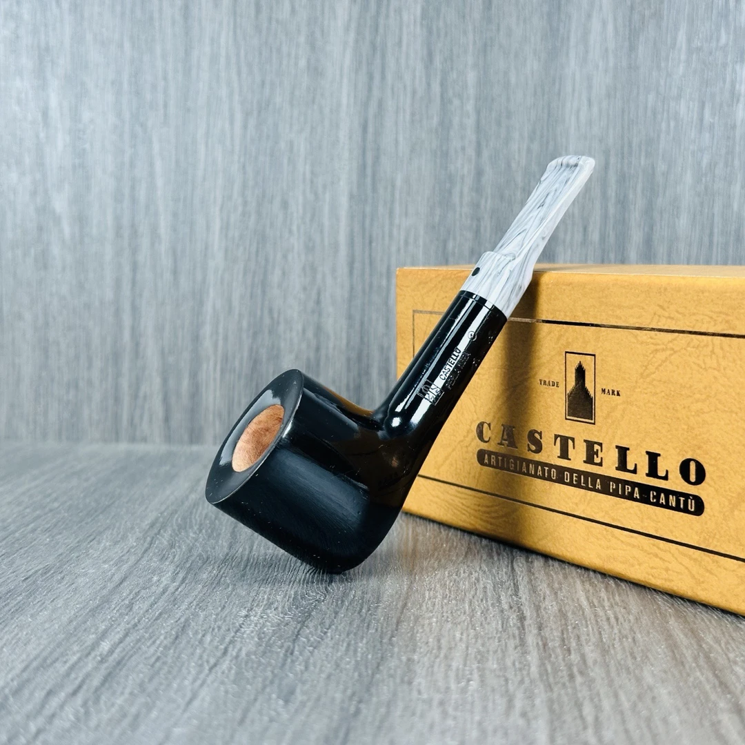 意大利Castello卡斯特罗手工石楠木烟斗黑色热门55 小直斗