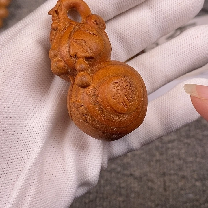 成***心无事牌檀香木老山檀香虎斑纹福字大葫芦