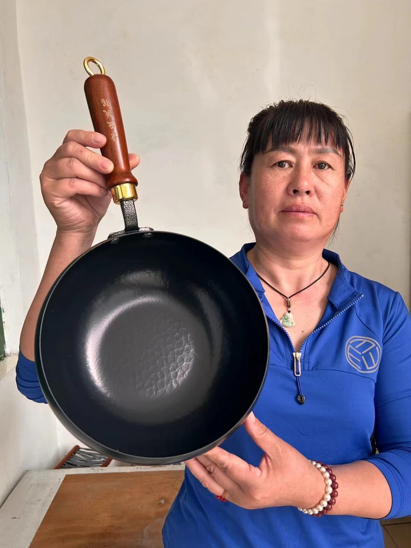 章丘古法锤纹大肚锅平底无涂层熟铁炒锅加厚