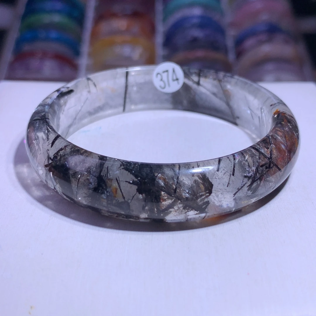 水晶手镯银S925镶嵌黑发晶58.3圈374