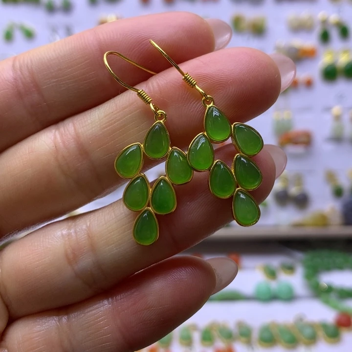 和田玉银S925镶嵌耳饰