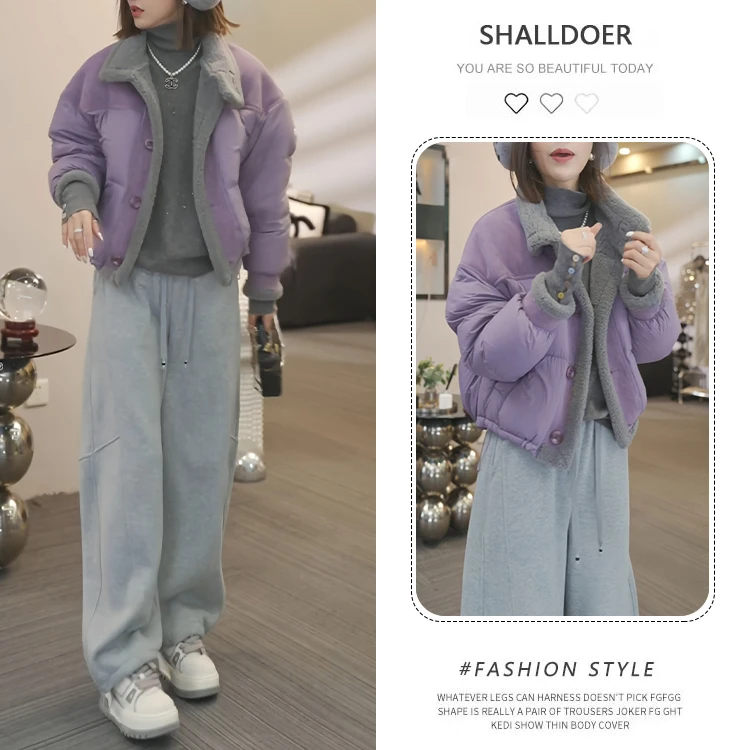 2025冬季新款拼色长袖外套+宽松阔腿休闲裤时尚百搭显瘦洋气套装