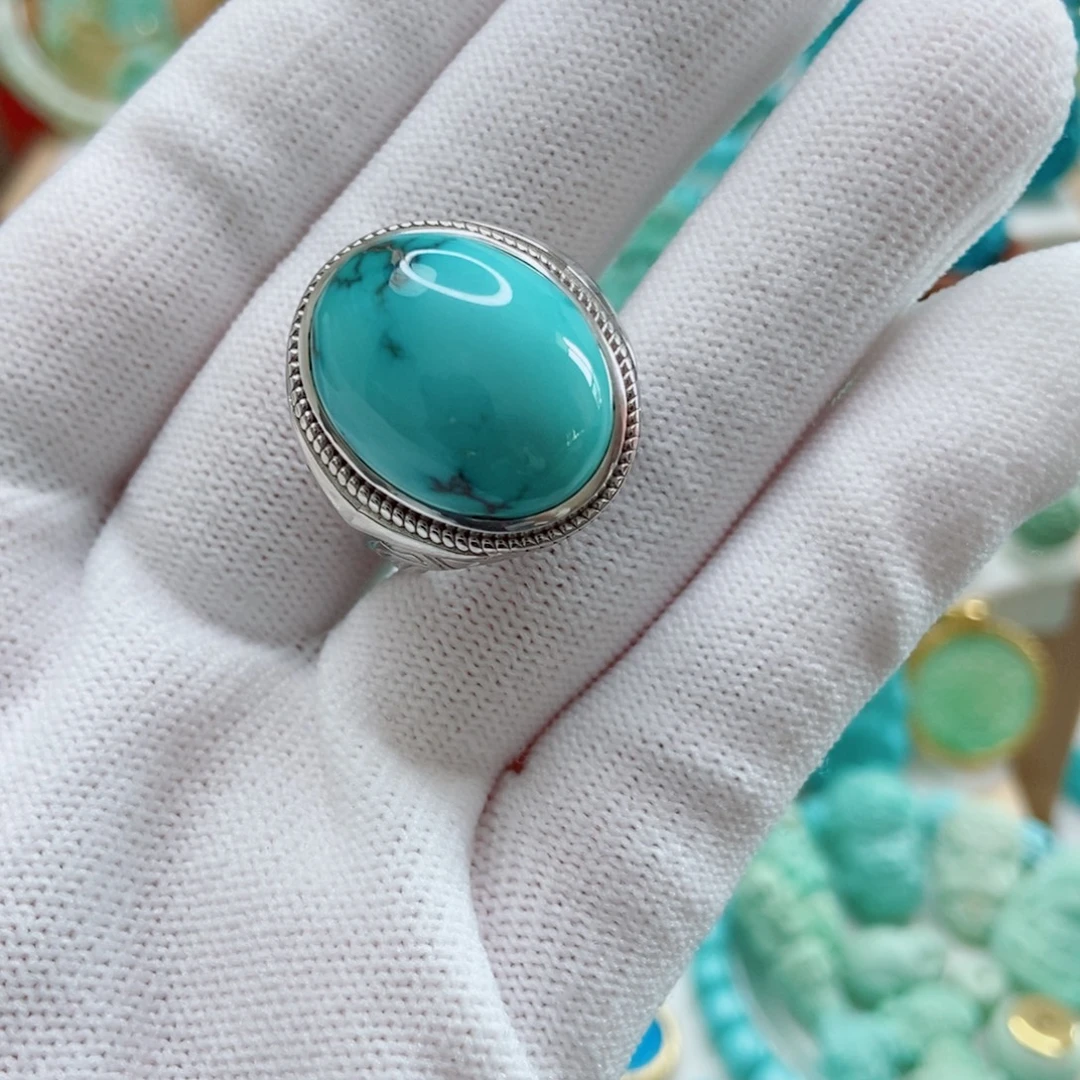 绿松石银S925镶嵌戒指