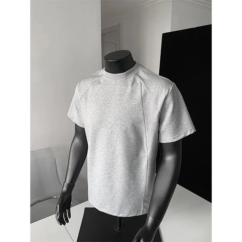 cleanfit美式正肩短袖男款夏季拼接太空液氨棉小领口t恤boxy半袖