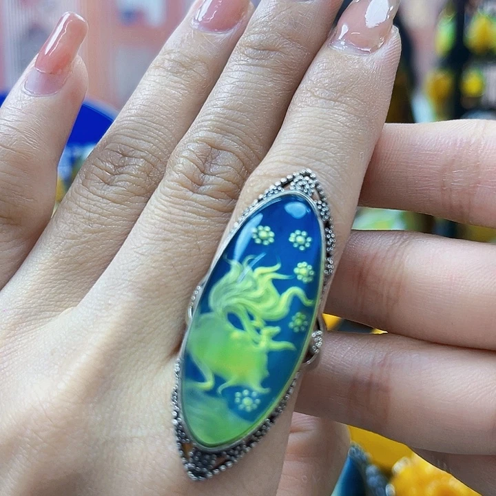 蜜蜡银S925镶嵌裸石戒指