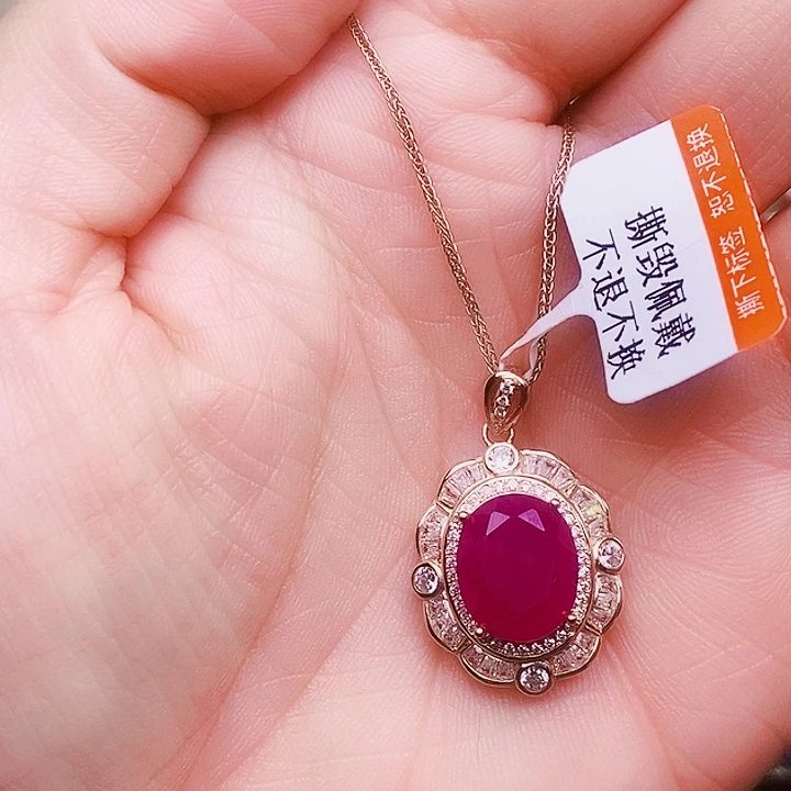 红宝石颈饰银S925镶嵌