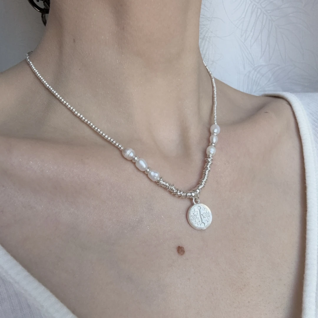 925银银制品 925银方块轻奢气质串珠项链银色