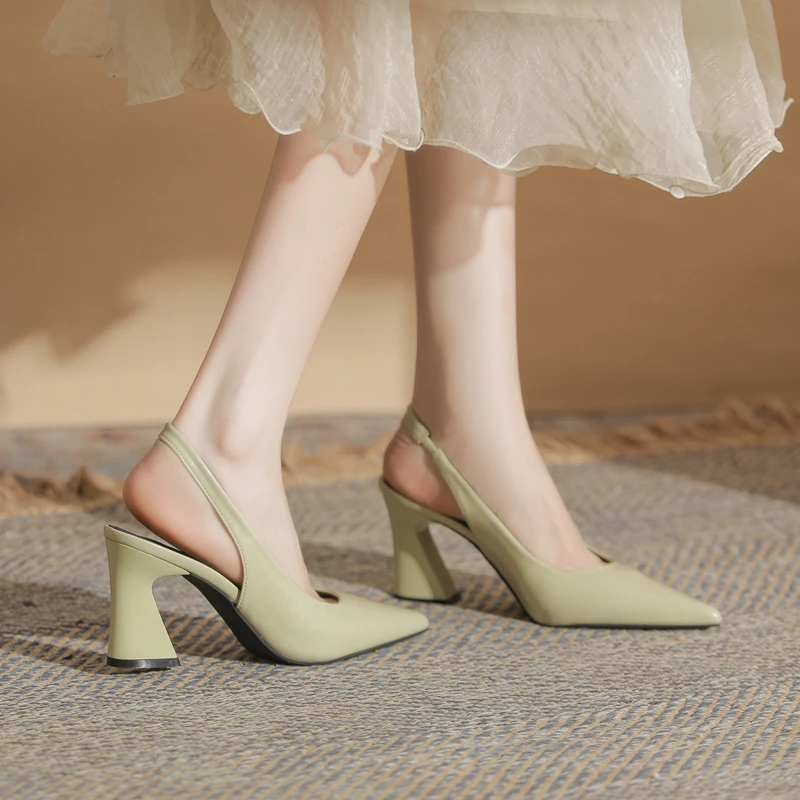 包头凉鞋女高跟尖头性感一字带凉鞋时尚气质小众穿搭通勤职业女鞋