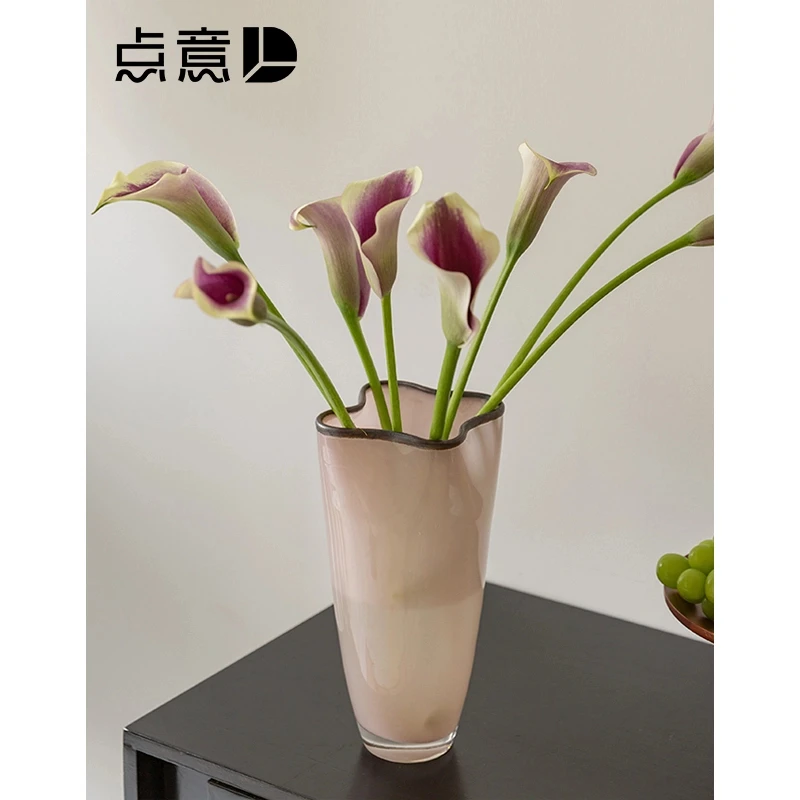 中古琉璃四叶草手工花瓶粉色摆件客厅插花水养鲜花设计感餐桌花器