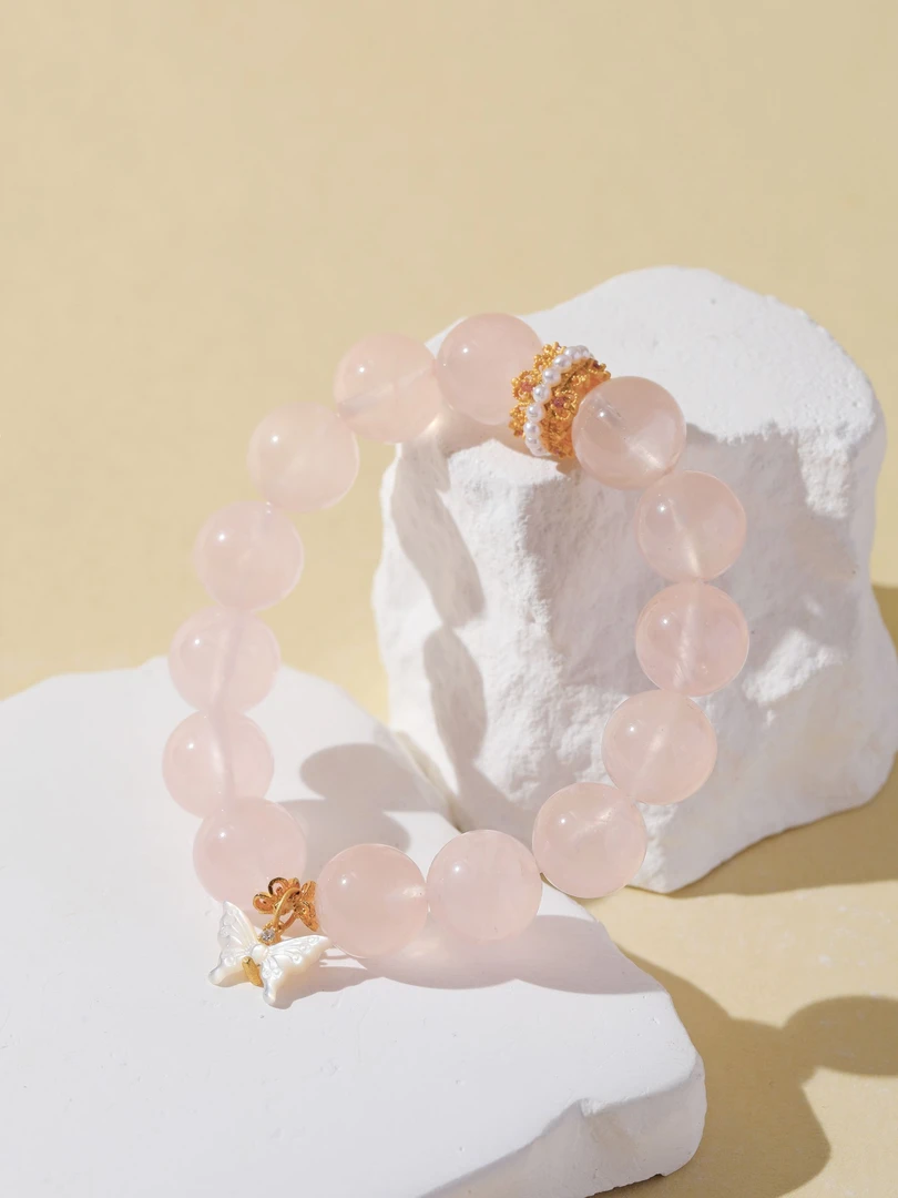 【宝猪手作】粉水11.8mm+跑环+合金配饰 14圈口手串