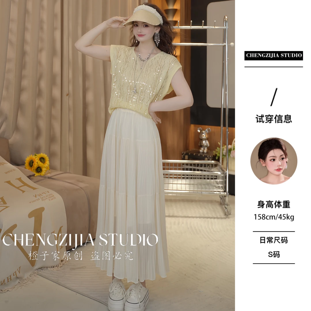 【裴诗婷】橙子·studio 【】TX00056亮片短袖镂空减龄上衣05