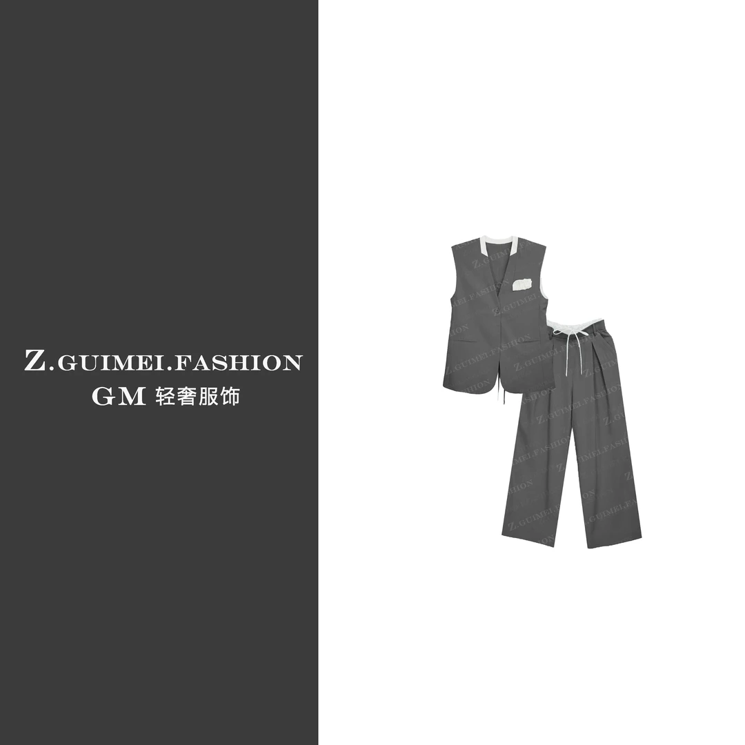 【肆姐高定】设计师款拼接无袖马甲套装XY2757