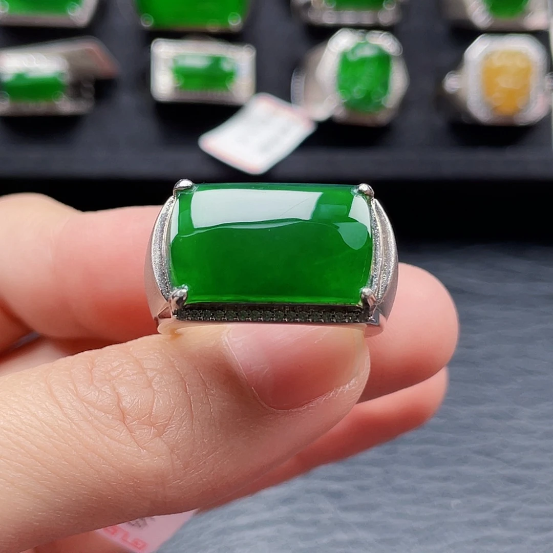 翡翠戒指银S925镶嵌天然a货翡翠2247