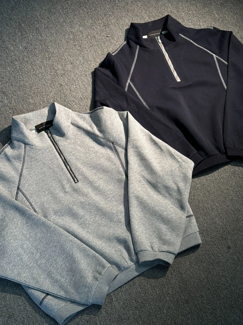 FEZ 松弛感【G1051】老钱POLO裁剪长袖休闲半拉链重磅针织衫