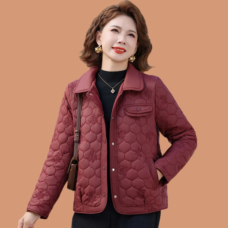 时尚妈妈装翻领短款小棉衣中老年女秋冬新款洋气轻薄棉服外套上衣