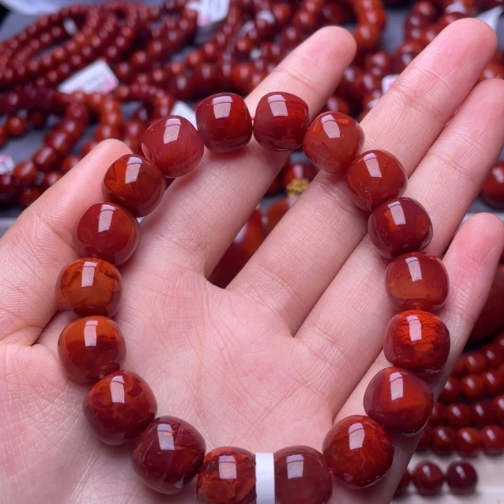 南红玛瑙未镶嵌其他12mm精品瓦西牛血红火焰老型手串