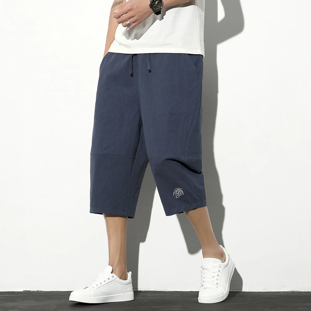 亚麻七分裤男裤子夏季宽松短裤潮流休闲7分裤中国风棉麻沙滩中裤