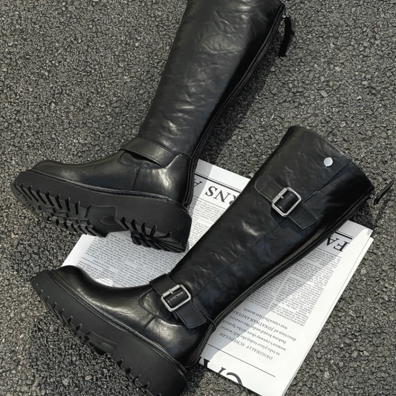 粗跟马丁靴短靴英伦长筒圆头骑士厚底时装靴时尚长靴 X 辣 8205