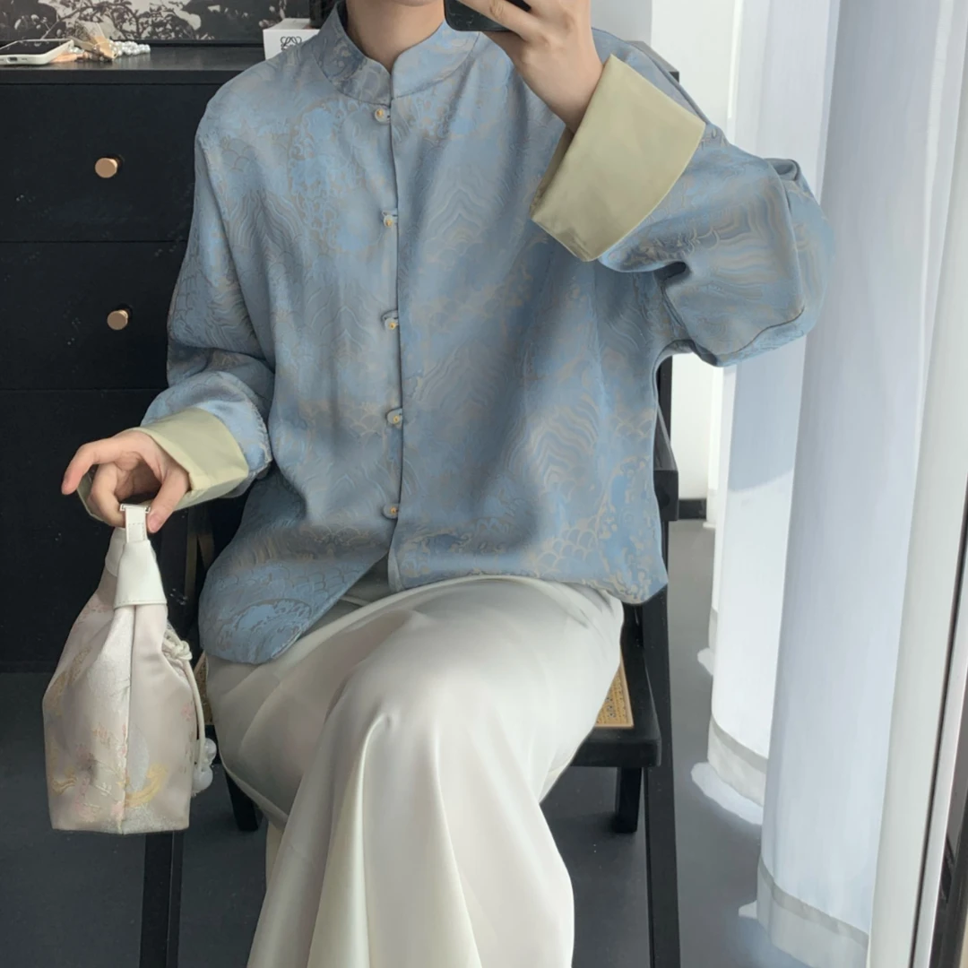 幽兰｜国风新中式缎面提花上衣外套-6131