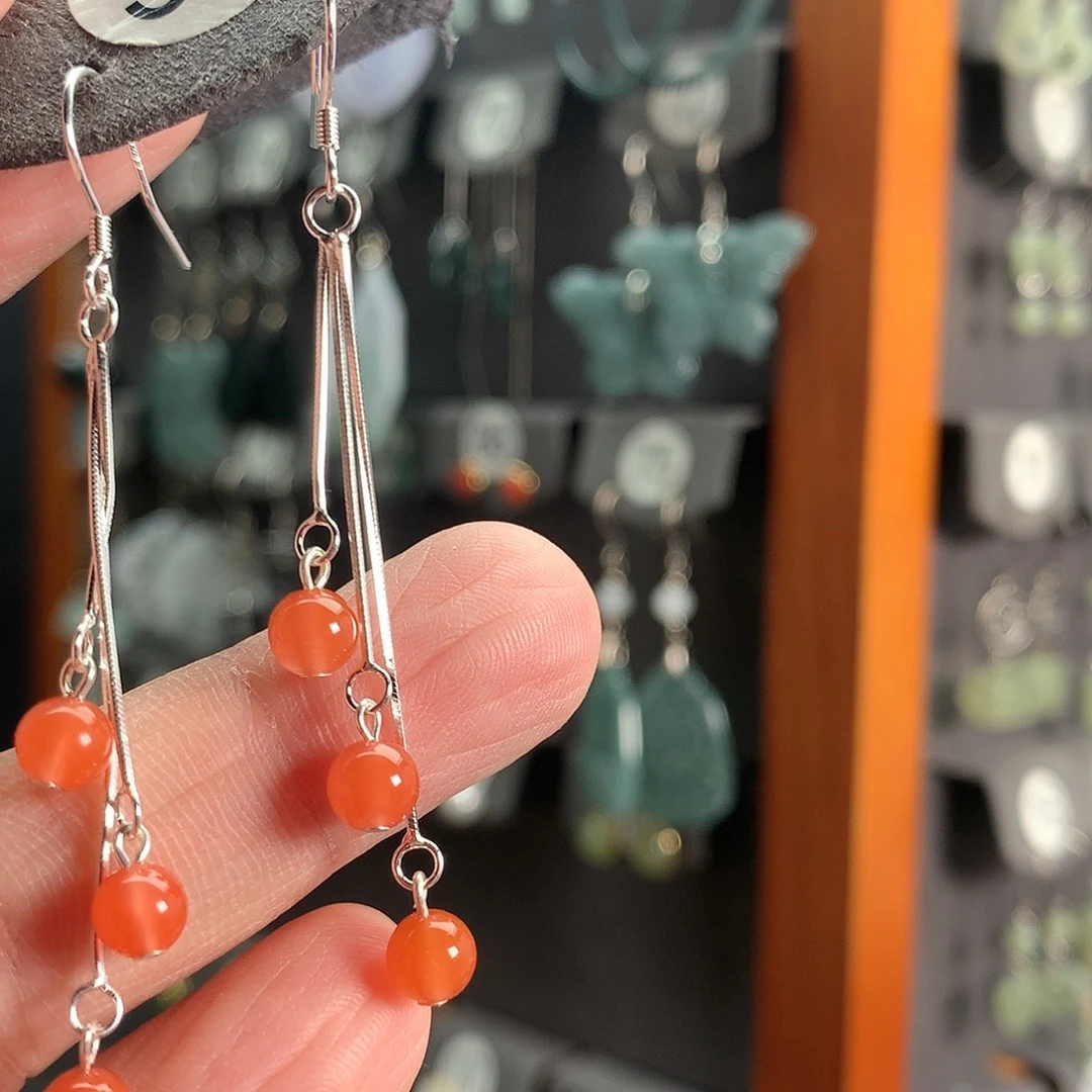 日***姐南红玛瑙银S925镶嵌耳饰53