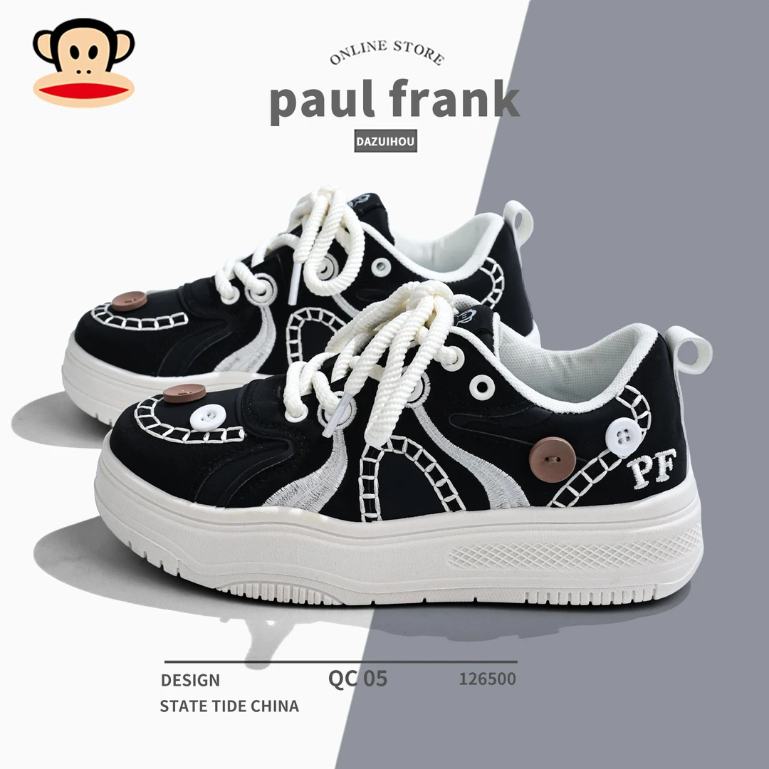 【复古风潮】大嘴猴新款纽扣设计港风厚底休闲ins风女款潮流板鞋子