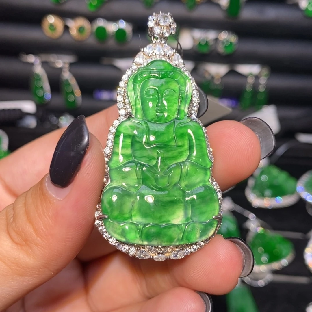 翡翠银S925镶嵌颈饰天然翡翠