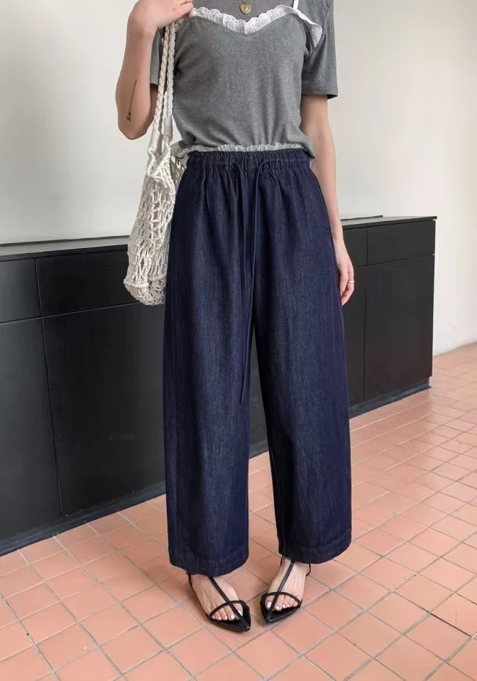 5523夏季女高腰直筒裤弹力短裤百搭牛仔裤显瘦阔腿裤长裤大码韩版