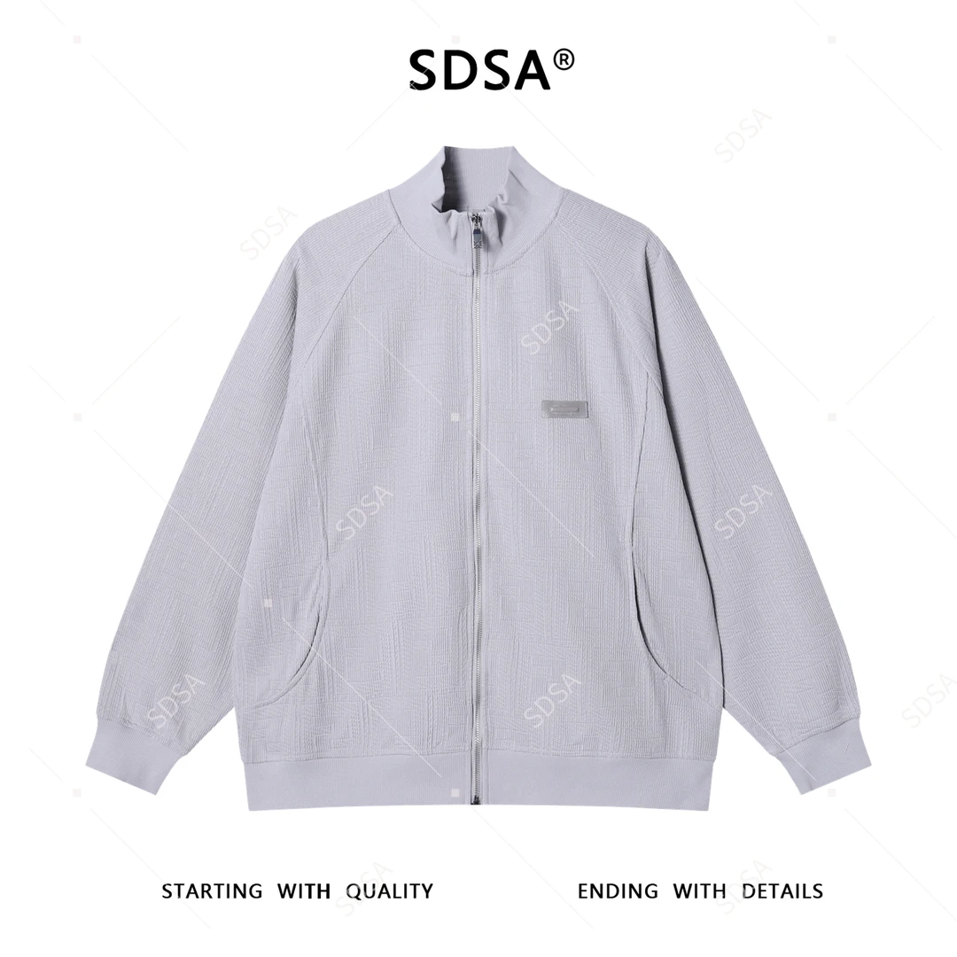 SDSA男士秋冬新款痞帅男装纯色纹路设计立领拉链开衫夹克百搭时尚
