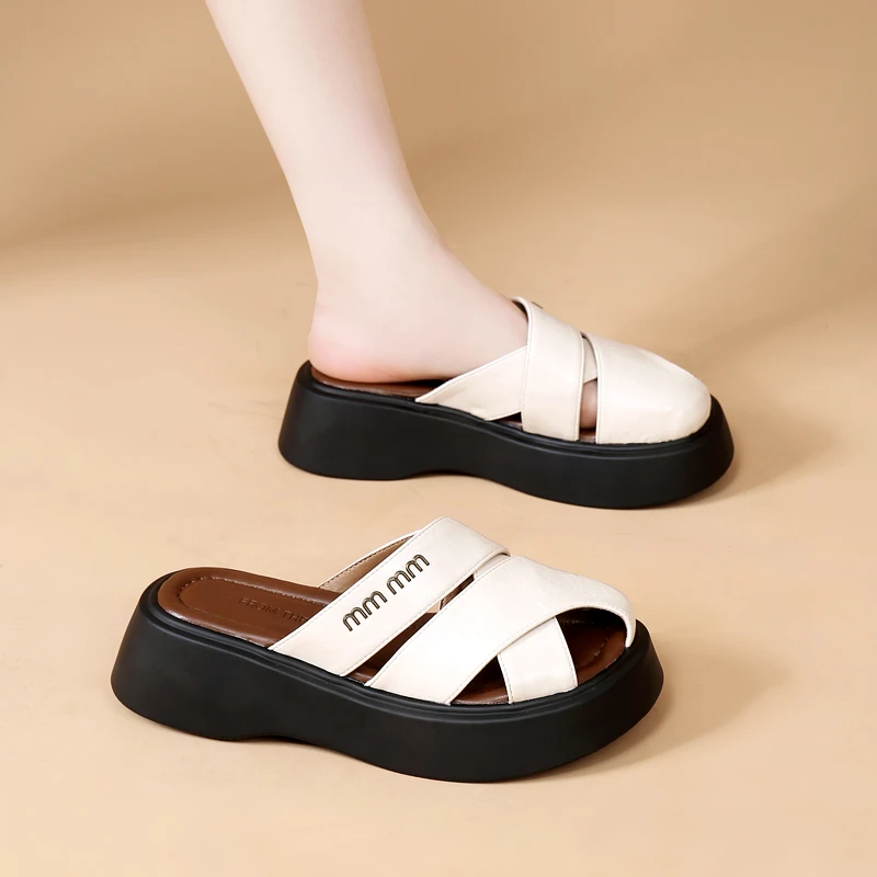 春夏季新款厚底包头拖鞋女2025年舒适外穿时尚百搭复古半包拖鞋女