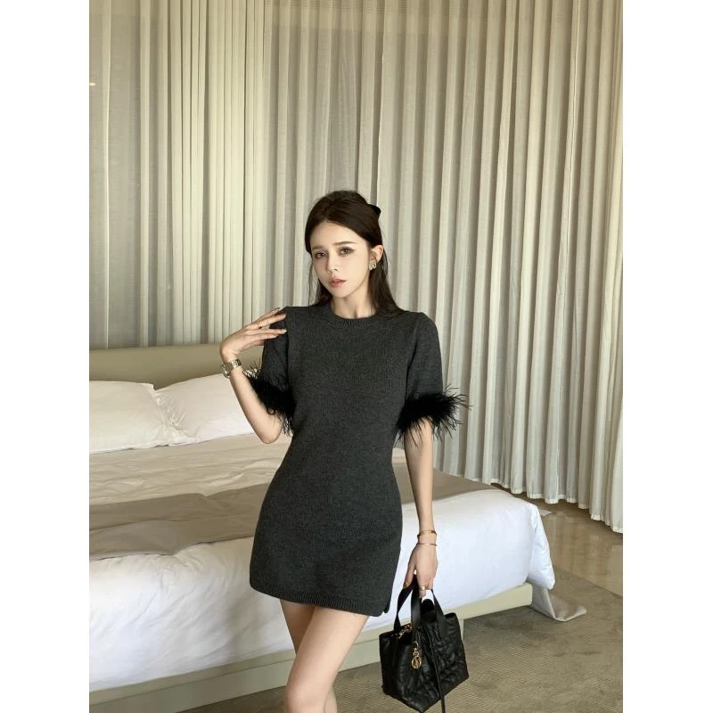 SHANG-JJ【灰天鹅】25ss新品羊毛混纺百搭休闲贴肤T裙q133427p