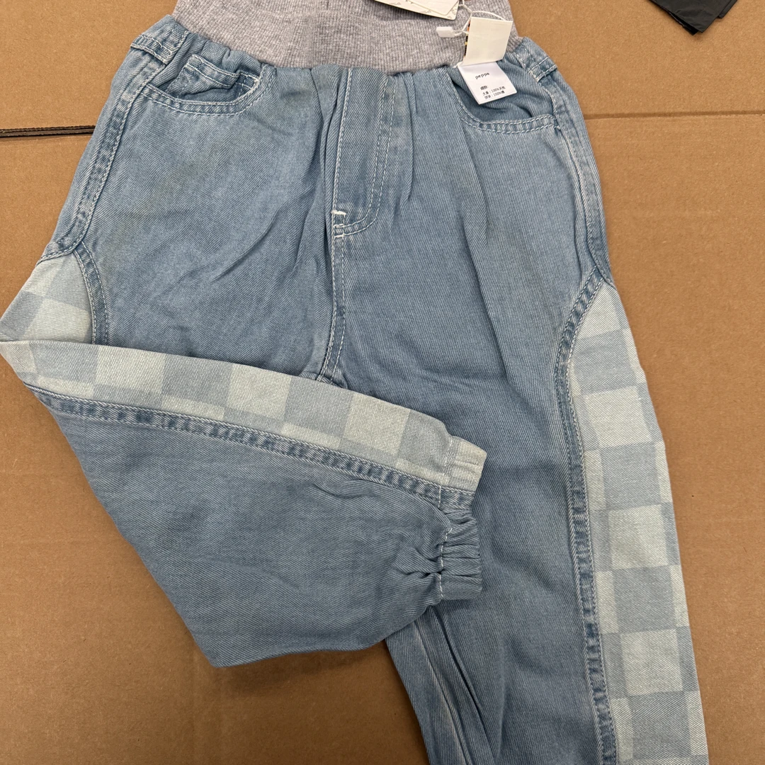 男宝浅牛仔侧边格子春秋牛仔裤