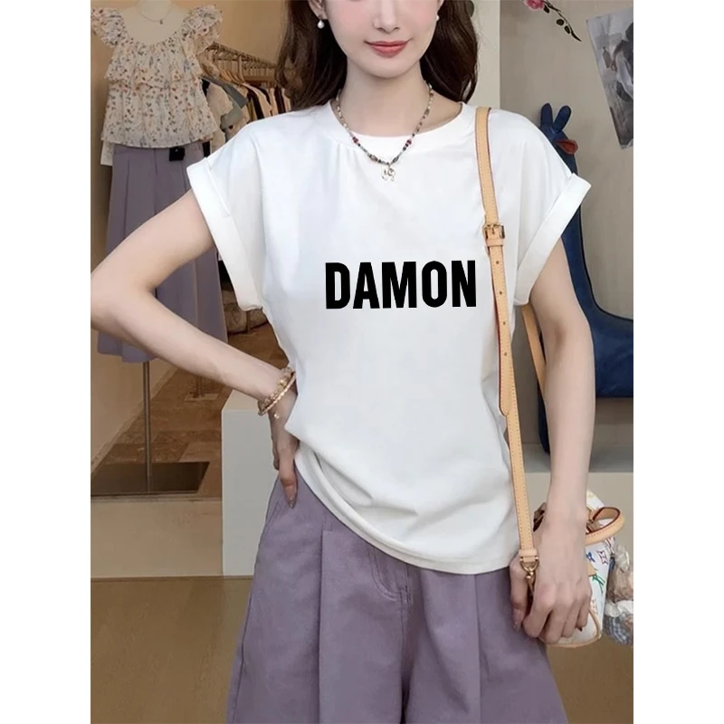 2025白色新款正肩圆领短袖t恤时尚减龄百搭小飞袖上衣打底衫夏季