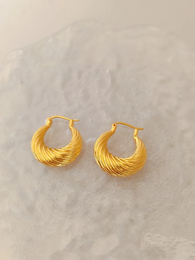 足金999时尚扭纹U型耳扣