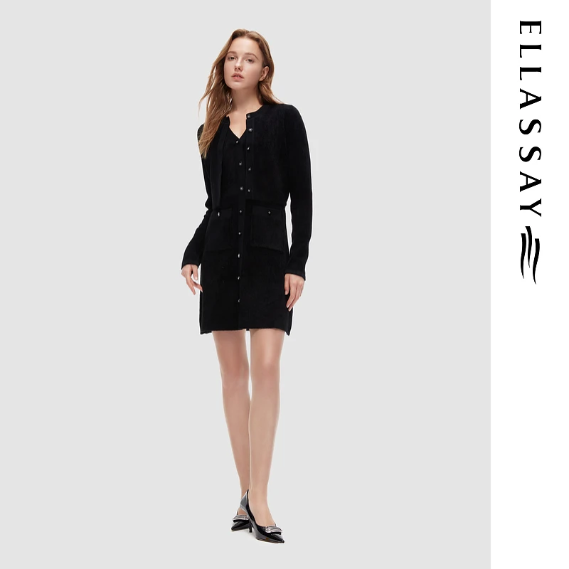 ELLASSAY歌力思早秋新款单排扣气质两件式连衣裙女EWV344M01100