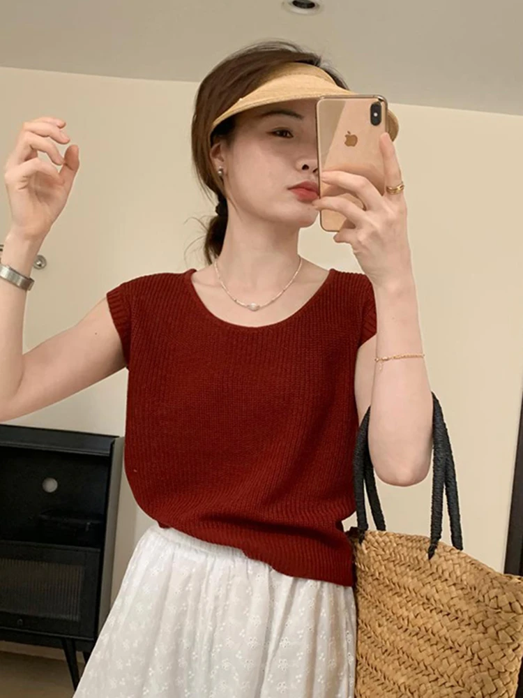 清凉夏季新款针织冰丝上衣女背心2025百搭洋气时尚无袖上衣体恤潮