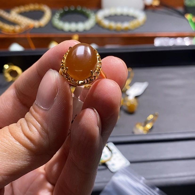 【闪购商品】和田玉（糖玉）戒指银S925镶嵌一*甜