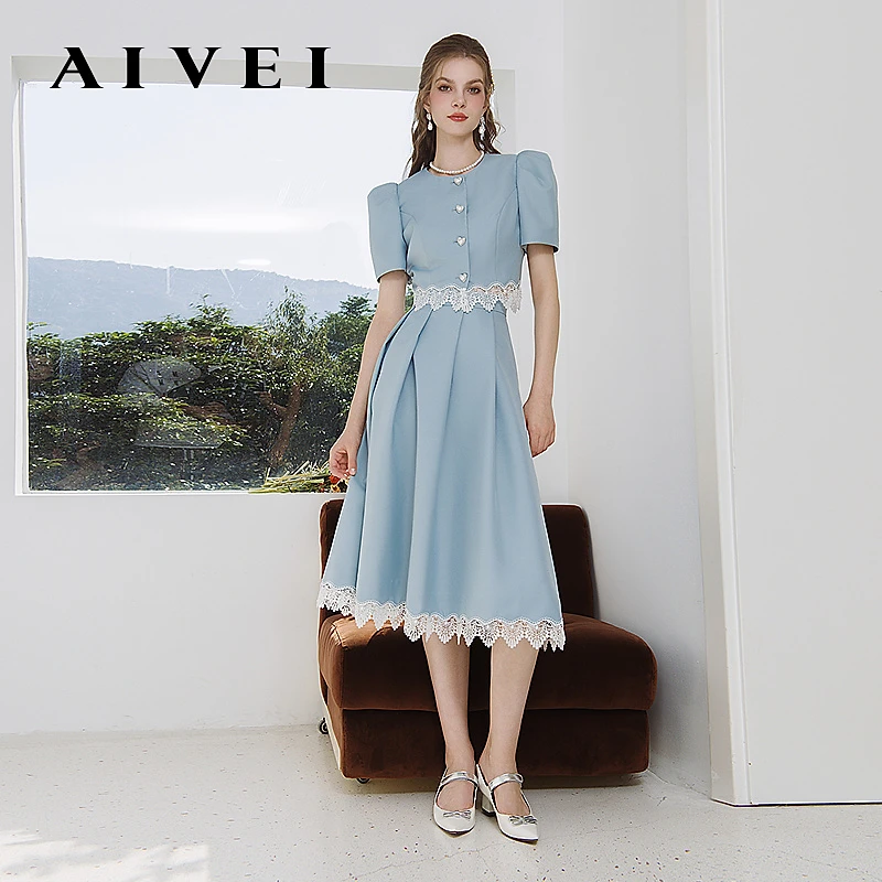 AIVEI艾薇夏新度假知性通勤短上衣长裙套装R036S050
