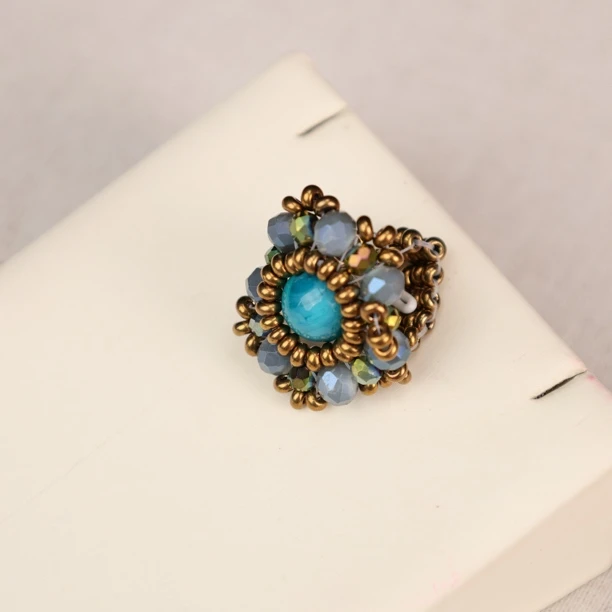 合金琉璃戒指 LZ3131-1法秀款孔雀色灰色菱形小米珠琉璃编织戒指