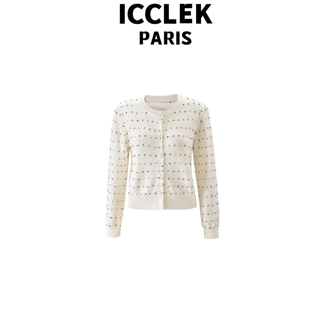 ICCLEK 早秋圆领彩虹波点气质轻奢名媛显瘦百搭减龄上衣 -9069