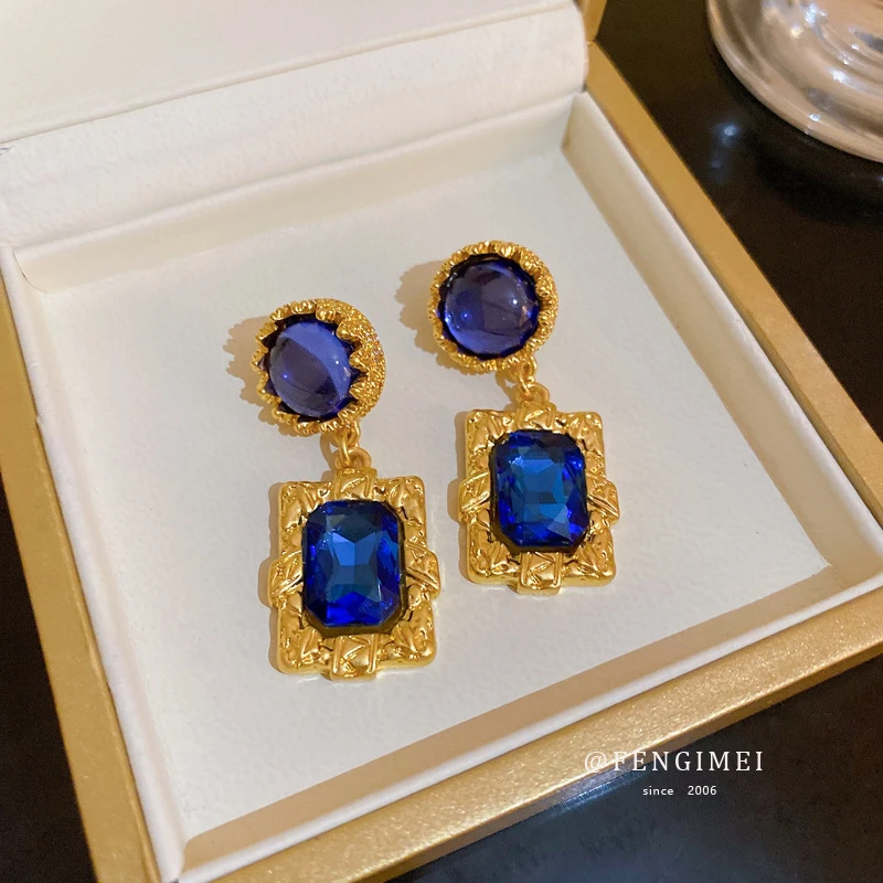 925银合成锆石耳饰 银针中古宫廷风镶小众耳环复古耳钉耳坠耳饰