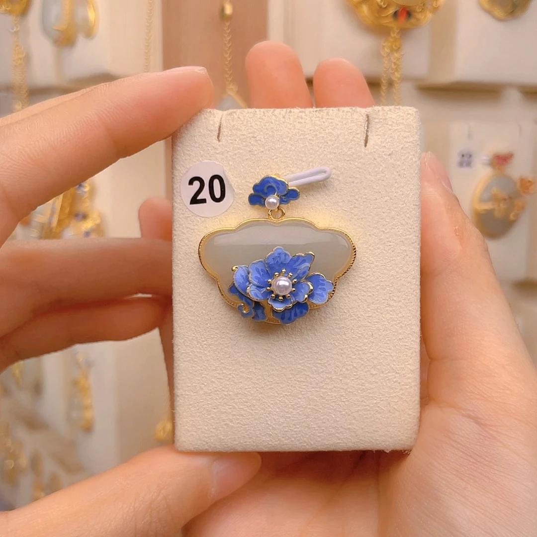 和田玉颈饰银S925镀金镶嵌