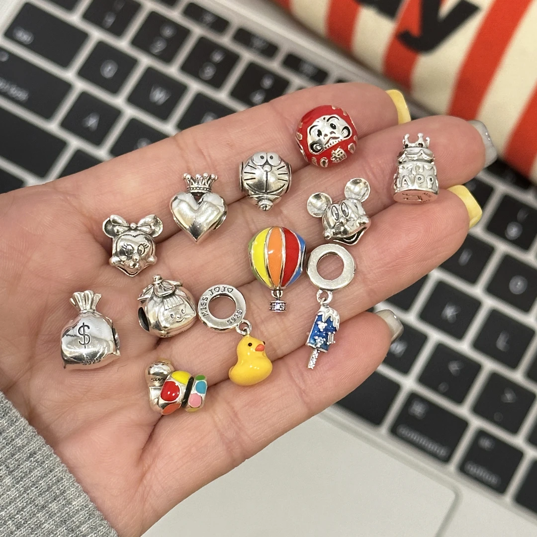 吊坠925银 原创设计简约时尚百搭女多种素蛇骨手链串珠吊坠 3735