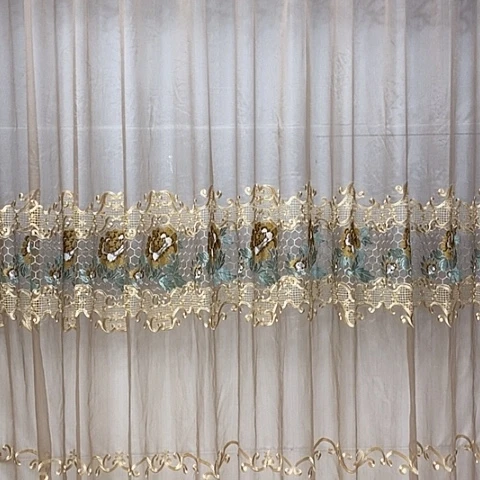 纱浅咖纱帘牡丹花刺绣纱帘 5米