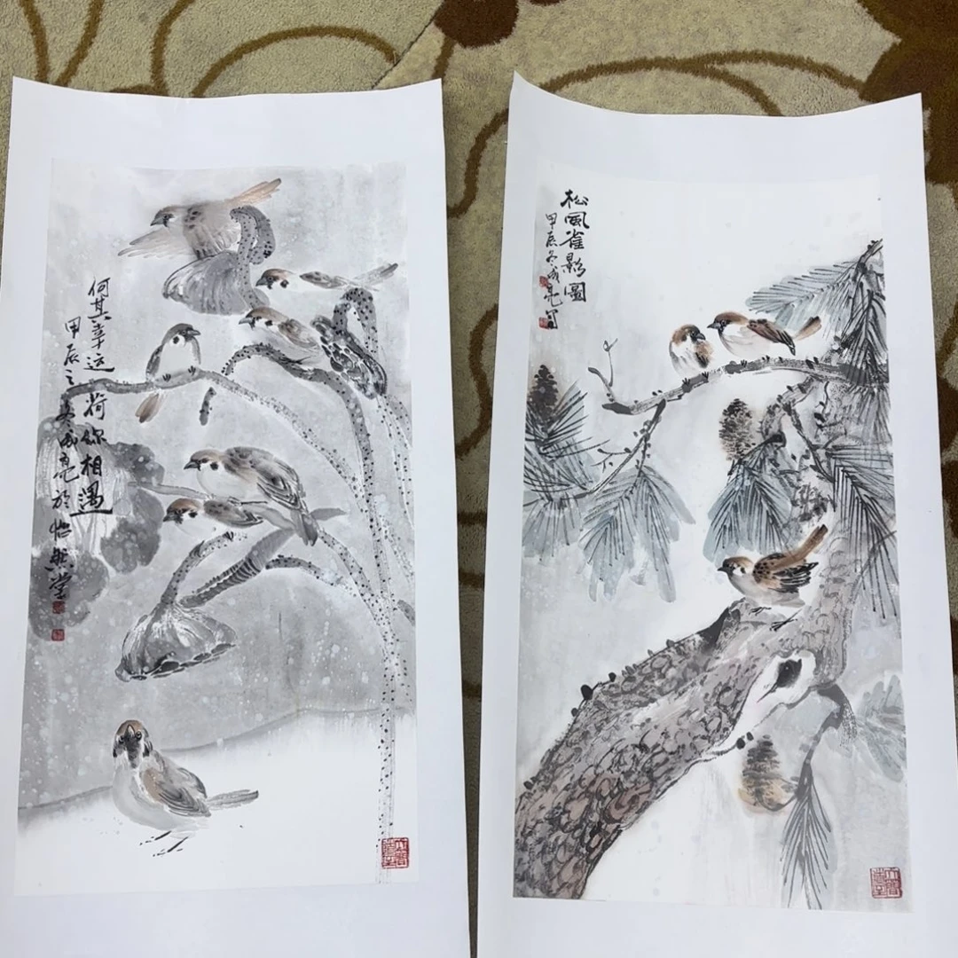 国画墨*斋路成亮四尺四开换鸟