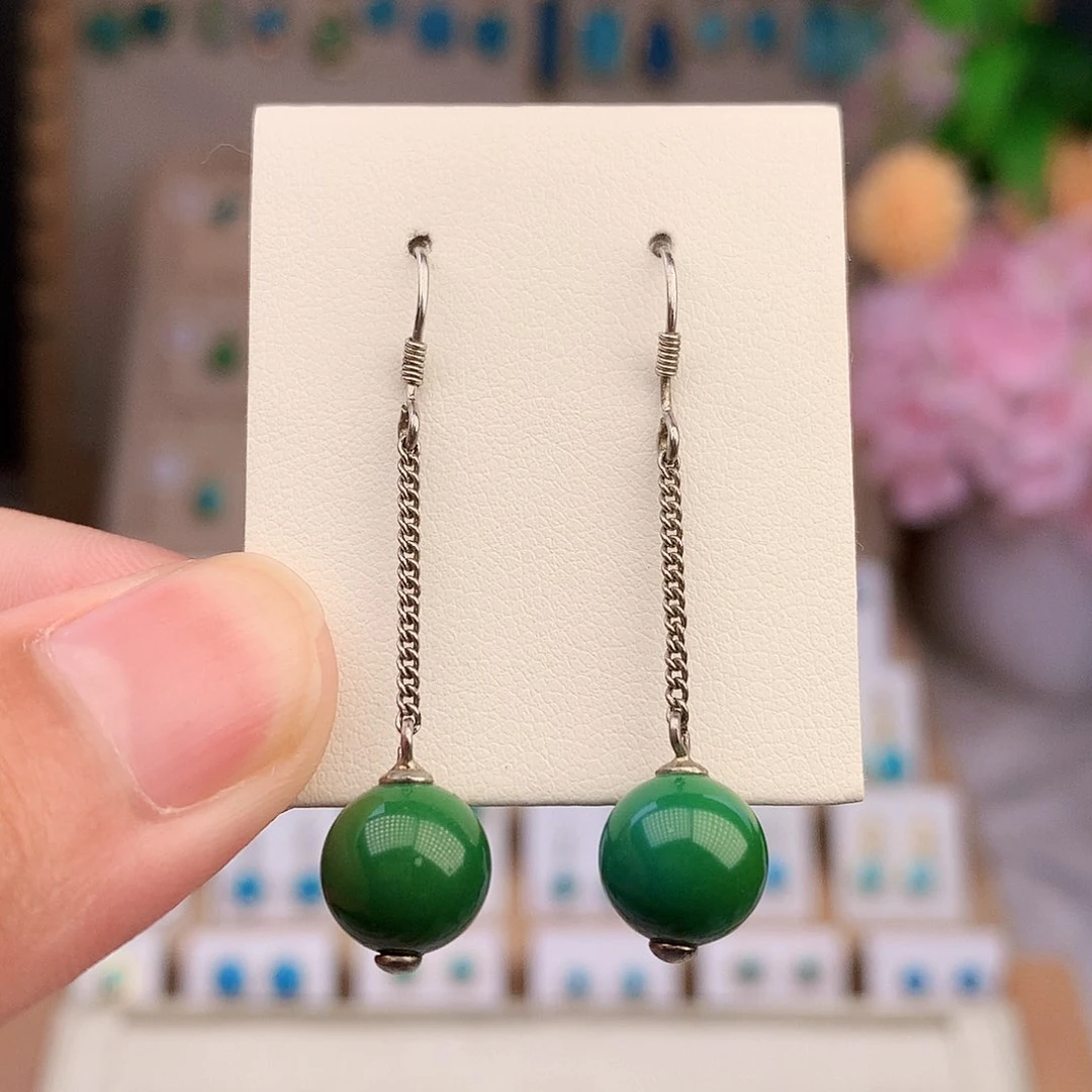 银S925镶嵌绿松石耳饰