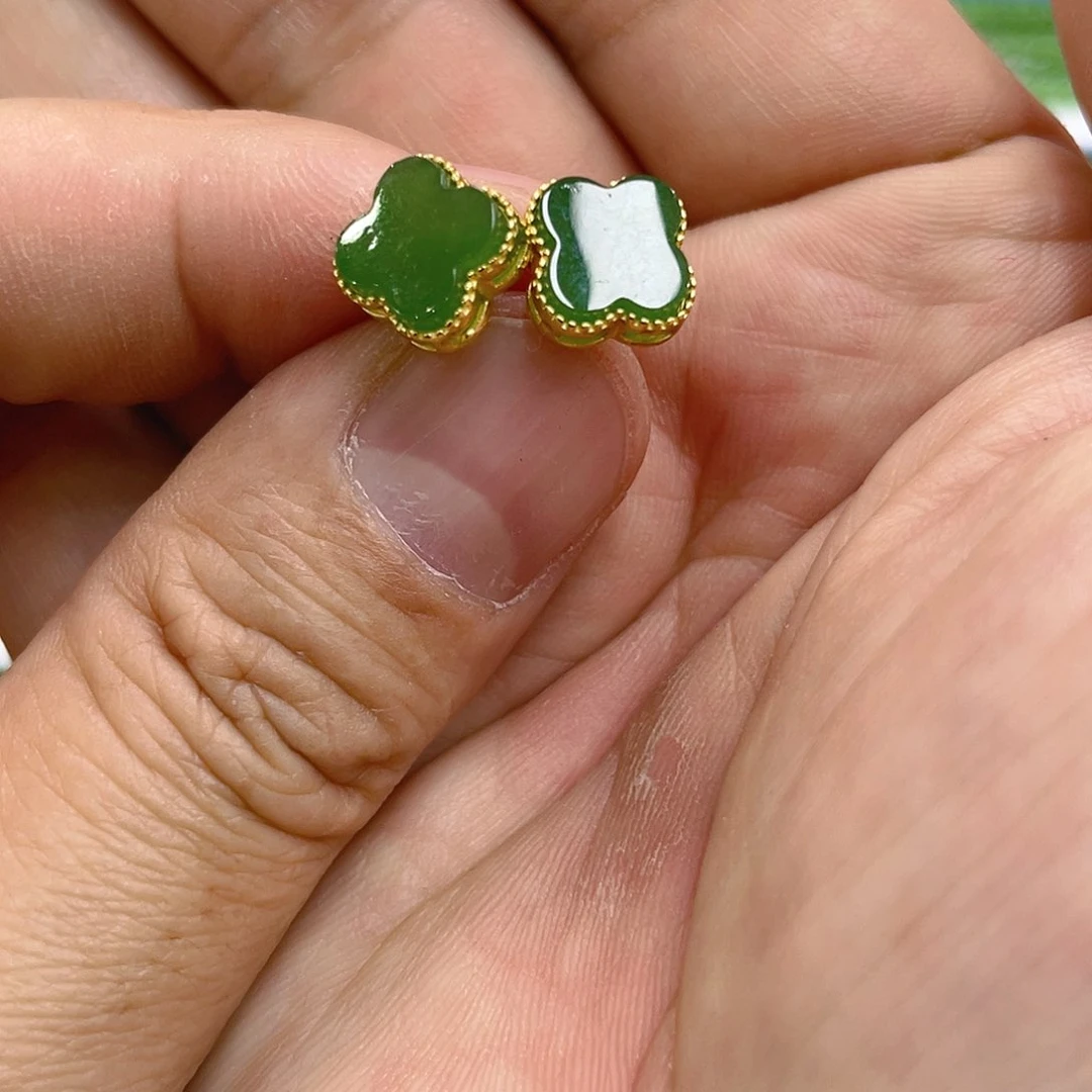 和田玉（碧玉）耳饰银S925镶嵌